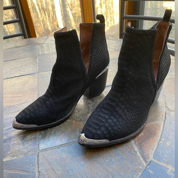 Jeffrey Campbell Cromwell Western Black Suede Snakeskin Leather Booties-Size 9 - Picture 9 of 15